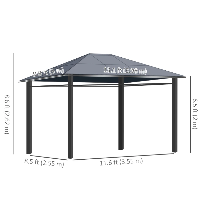 Outsunny 13' x 10' Polycarbonate Hardtop Gazebo Canopy, Outdoor Patio Gazebo with Aluminum Frame & Curtains, Dark Grey