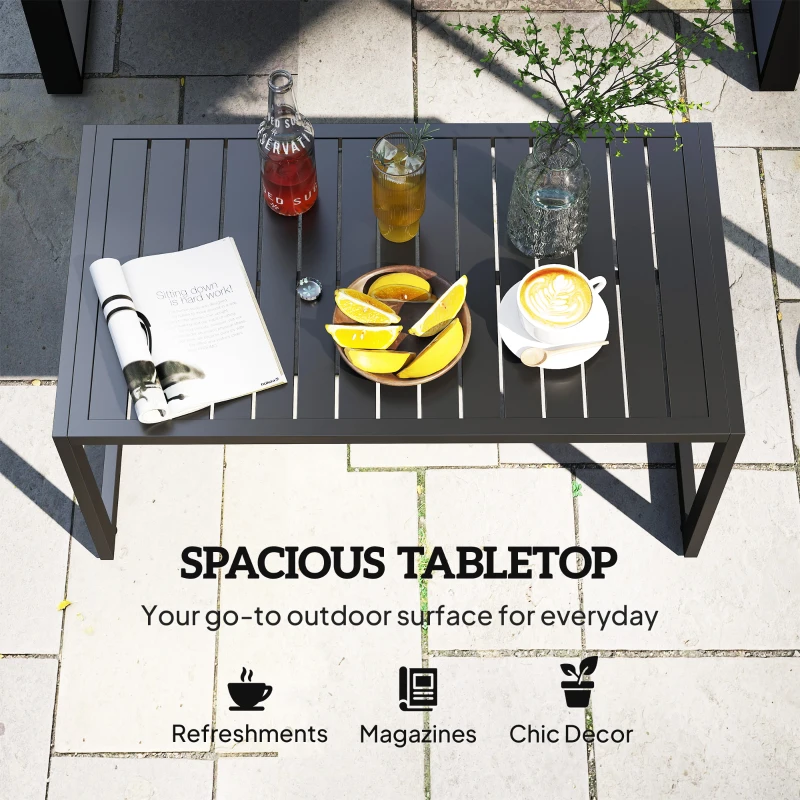 Outsunny Outdoor Coffee Table, Patio Coffee Table with Slatted Tabletop, Adjustable Foot Pads for Garden, Patio, Lawn, Black