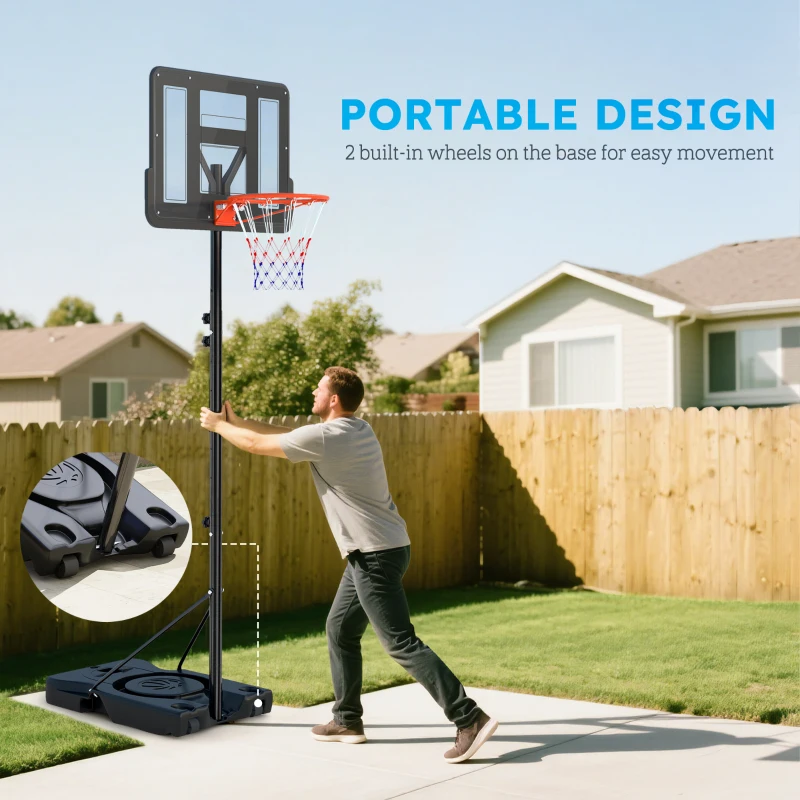 Soozier Basketball Hoop Outdoor, 4.6-10ft Portable Basketball Goal with Wheels and 43" Backboard, for Teenagers Youth Adults