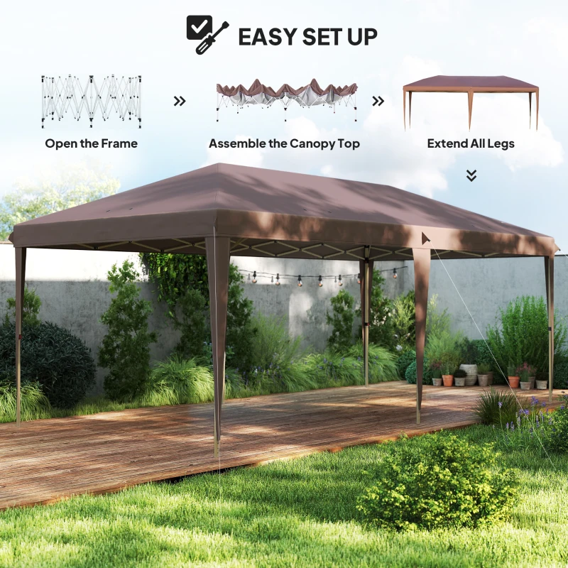 Outsunny 10' x 19.2' Outdoor Gazebo Pop Up Canopy Party Tent with Carrying Bag, Coffee