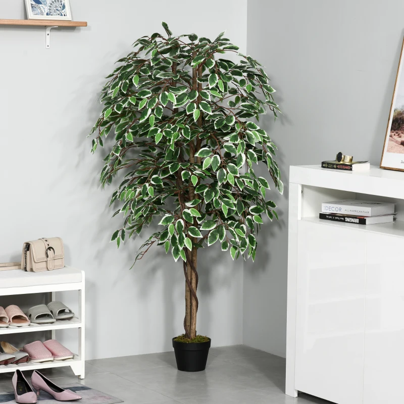 Outsunny 5.3ft Artificial Tree, Indoor Fake Ficus with Pot, for Home Office Living Room Decor