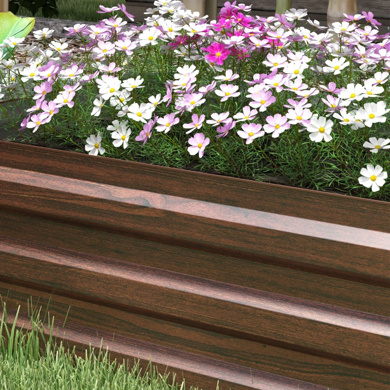 Outsunny 8'x2'x1' Galvanized Raised Bed, Large Elevated Planter Box for Growing Flowers, Herbs and Vegetables, Dark Brown