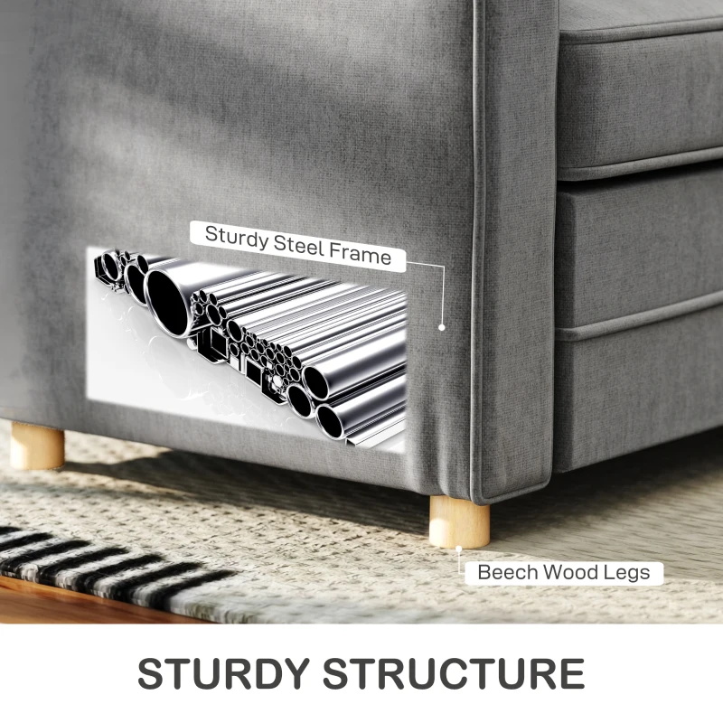 HOMCOM 59" Loveseat Sofa for Bedroom, Modern Love Seats Furniture, Upholstered 2 Seater Couch with Solid Steel Frame and Beech Wood Legs for Living Room, Med Grey