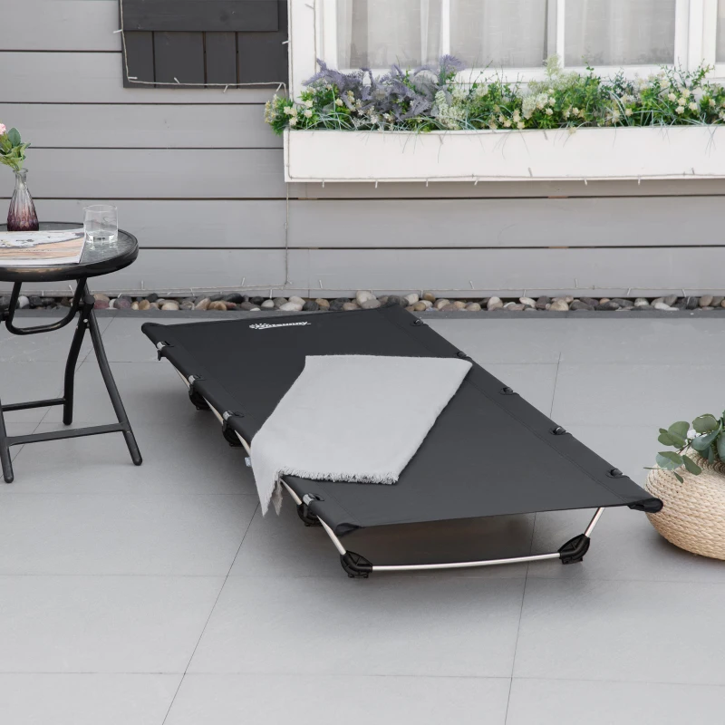 Outsunny Lightweight Camping Cot, Aluminium Portable Folding Bed w/ Strong Support 331 lbs and Carry Bag for Camping, Black
