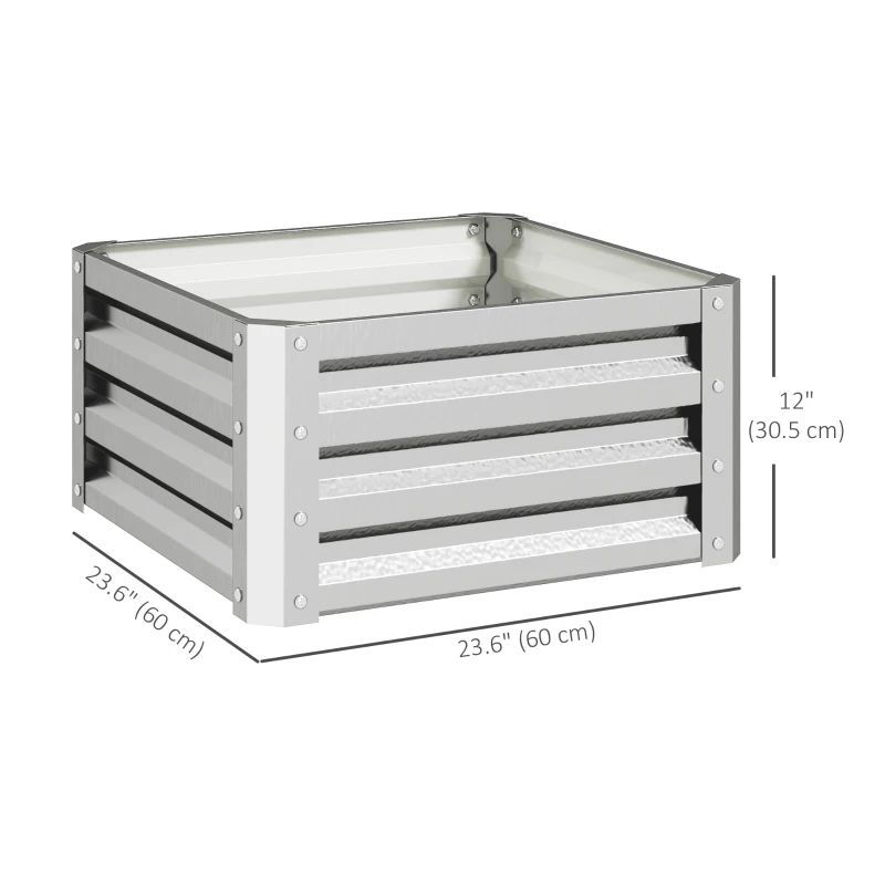 Outsunny 2' x 2' x 1' 2-Pieces Raised Garden Bed with Galvanised Steel Frame for Vegetables, Flowers, Herbs, Silver