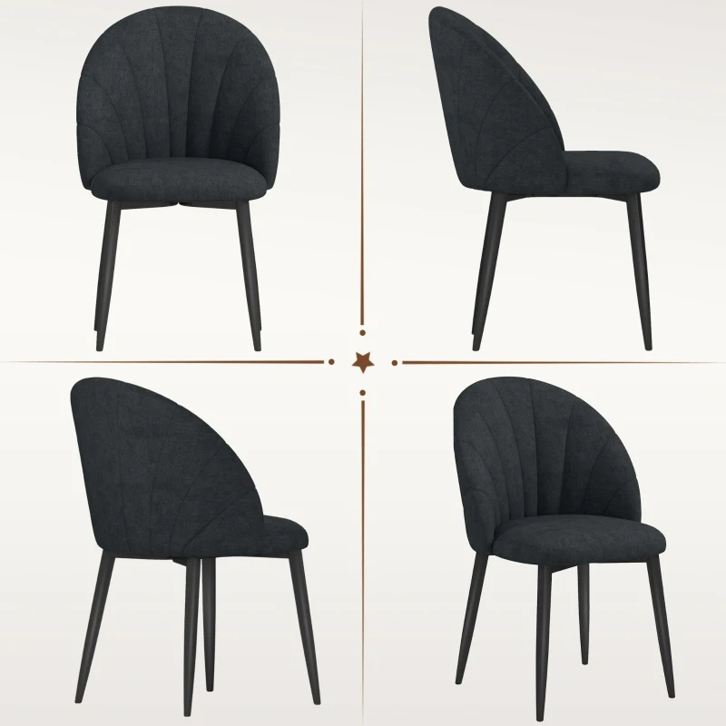 HOMCOM Modern Dining Chairs Set of 4, Upholstered Dining Room Chairs with Metal Legs, Shell Backrest, Padded Seat, Black