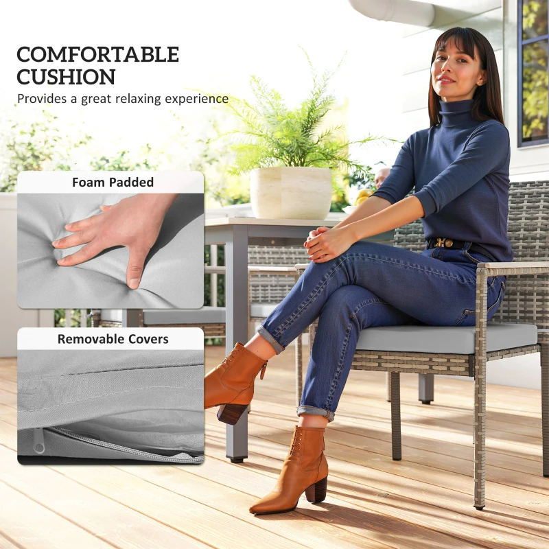 Outsunny 5 Pieces Wicker Outdoor Furniture Set, Rattan Patio Dining Set with Cushions, Umbrella Hole for Garden Backyard, Grey