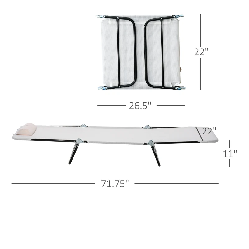 Outsunny Folding Chaise Lounge Chair, Pool Sun Tanning Chair, Outdoor Lounge Chair with Reclining Back, Breathable Mesh Seat, Headrest for Beach, Yard, Patio, Cream White