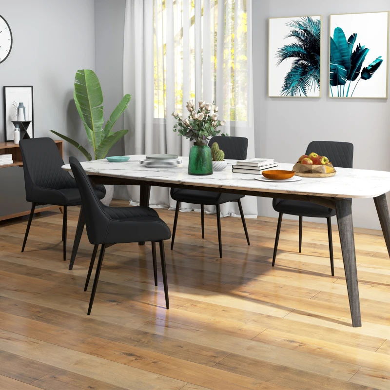 HOMCOM Modern Dining Chairs PU Leather Metal Legs Set of 4 Kitchen Chairs Living Room Quality Design Mid-Class Black