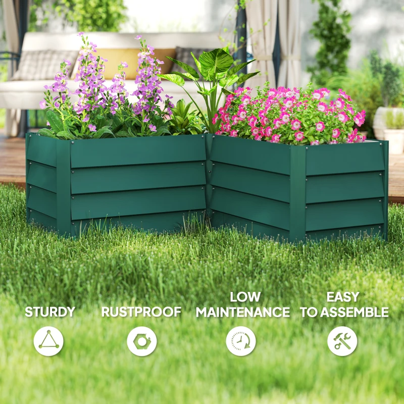 Outsunny 45" x 45" x 17" L-Shaped Galvanized Steel Raised Garden Bed for Vegetables, Flowers, Herbs, Green