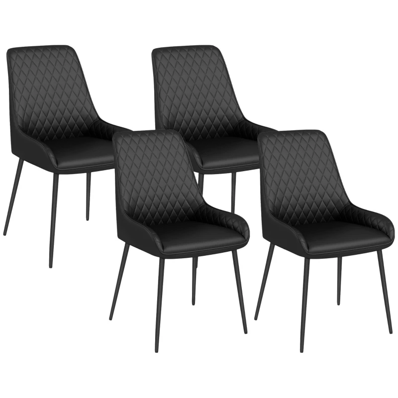 HOMCOM Modern Dining Chairs PU Leather Metal Legs Set of 4 Kitchen Chairs Living Room Quality Design Mid-Class Black