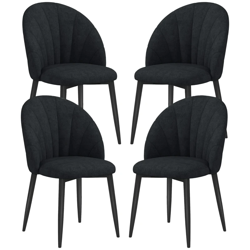 HOMCOM Modern Dining Chairs Set of 4, Upholstered Dining Room Chairs with Metal Legs, Shell Backrest, Padded Seat, Black