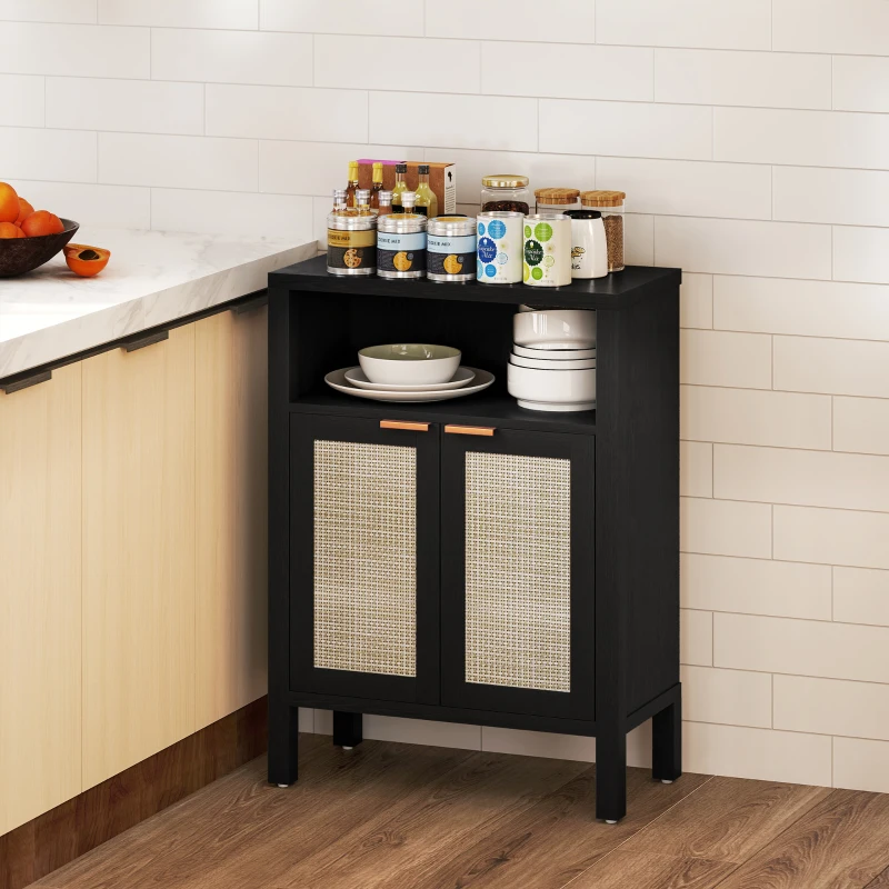 HOMCOM Sideboard Buffet Cabinet with Storage, Modern Accent Cabinet with Adjustable Shelf, Coffee Bar Cabinet, Distressed Black