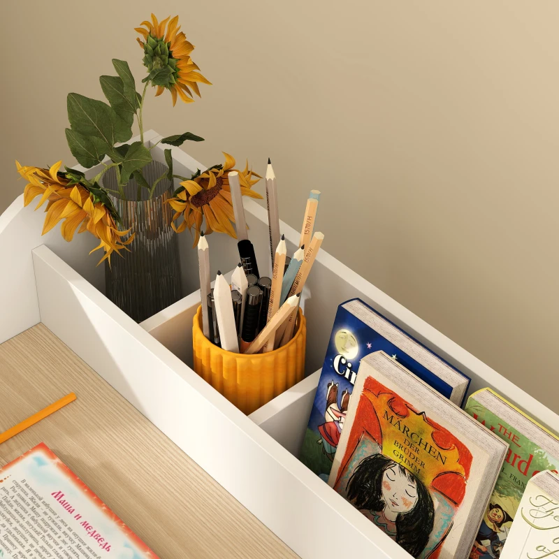 Qaba Kids Desk and Chair Set with Storage and Shelves, for Bedroom & Study Room, Gift for 3-8 Years Old, Natural Wood