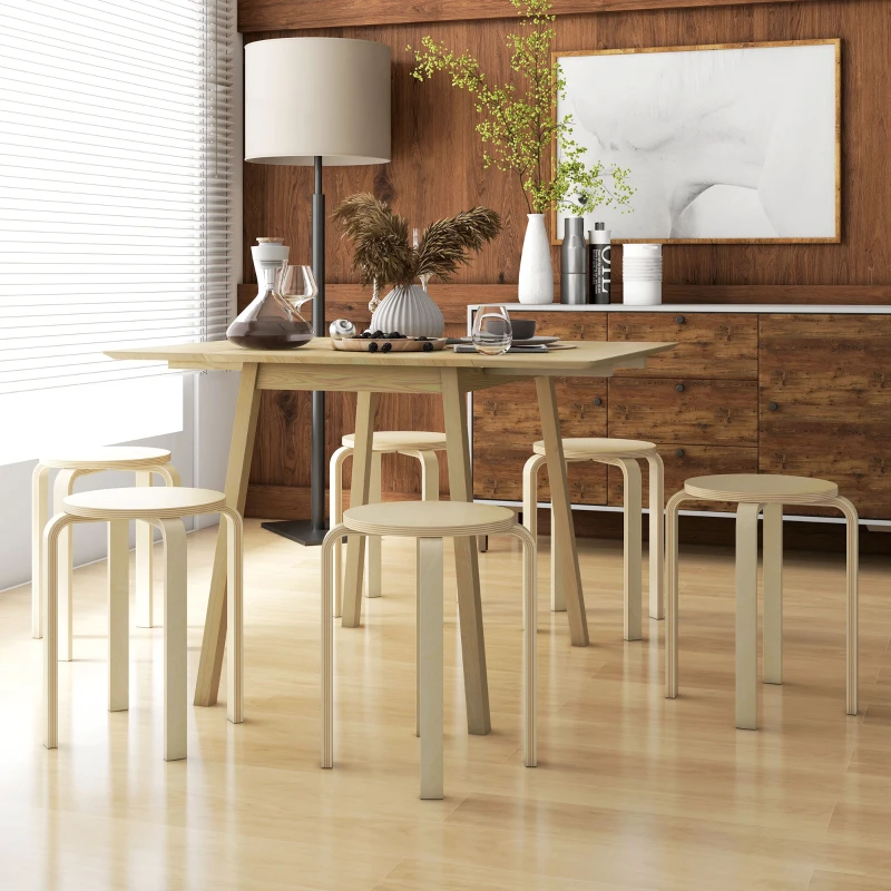 HOMCOM Round Stackable Chairs Set of 6, 18-Inch Backless Stacking Stools for Kitchen, Dining Room, Office, Outdoors