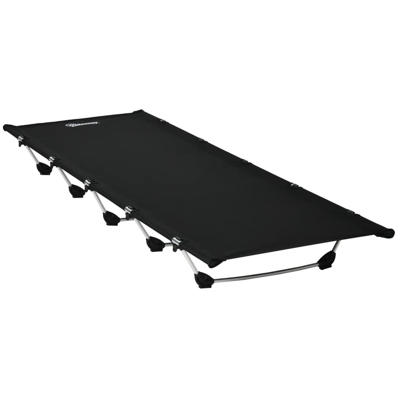 Outsunny Lightweight Camping Cot, Aluminium Portable Folding Bed w/ Strong Support 331 lbs and Carry Bag for Camping, Black