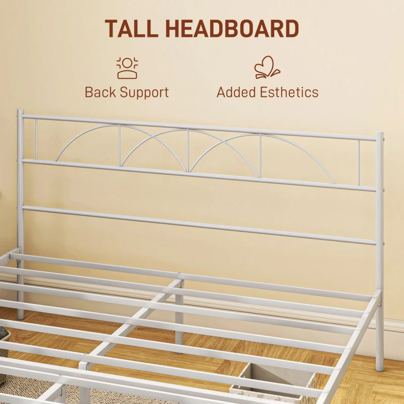 HOMCOM Metal Queen Platform Bed Frame with Headboard, Steel Slat Support, Underbed Storage, No Box Spring Needed, Easy Assembly