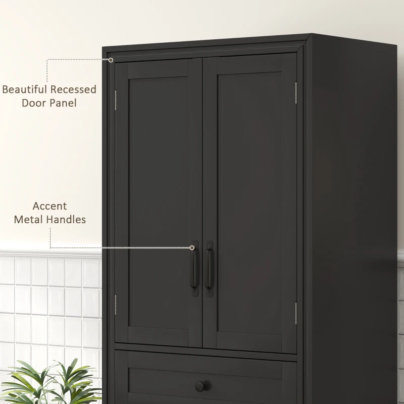HOMCOM Freestanding Storage Cabinet, Kitchen Pantry Cabinet with 2 Shelves, 4 Doors for Dining Room, Black