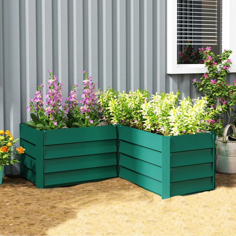 Outsunny 45" x 45" x 17" L-Shaped Galvanized Steel Raised Garden Bed for Vegetables, Flowers, Herbs, Green