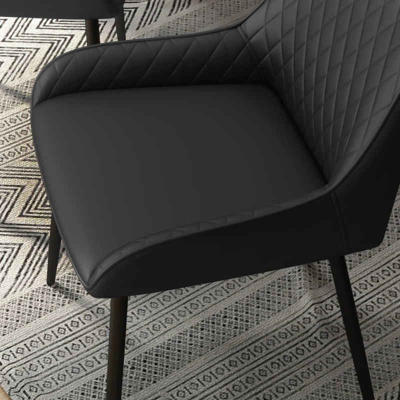 HOMCOM Modern Dining Chairs PU Leather Metal Legs Set of 4 Kitchen Chairs Living Room Quality Design Mid-Class Black