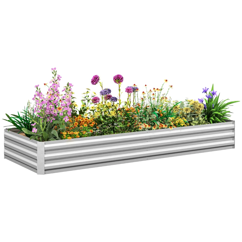 Outsunny 95" x 36" x 12" Galvanized Raised Garden Bed, Metal Elevated Planter Box for Growing Flowers, Herbs, Succulents, Silver