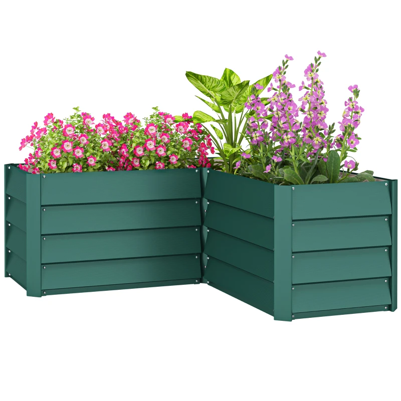 Outsunny 45" x 45" x 17" L-Shaped Galvanized Steel Raised Garden Bed for Vegetables, Flowers, Herbs, Green