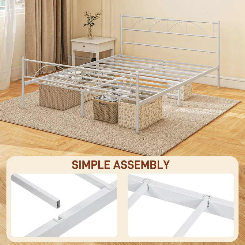 HOMCOM Metal Queen Platform Bed Frame with Headboard, Steel Slat Support, Underbed Storage, No Box Spring Needed, Easy Assembly