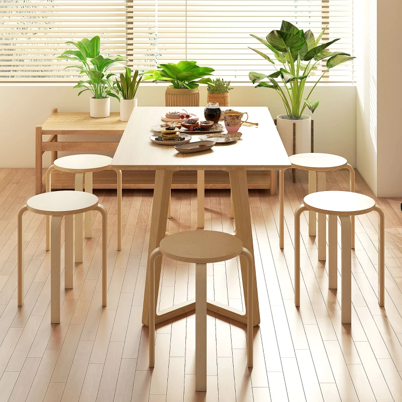 HOMCOM Round Stackable Chairs Set of 6, 18-Inch Backless Stacking Stools for Kitchen, Dining Room, Office, Outdoors