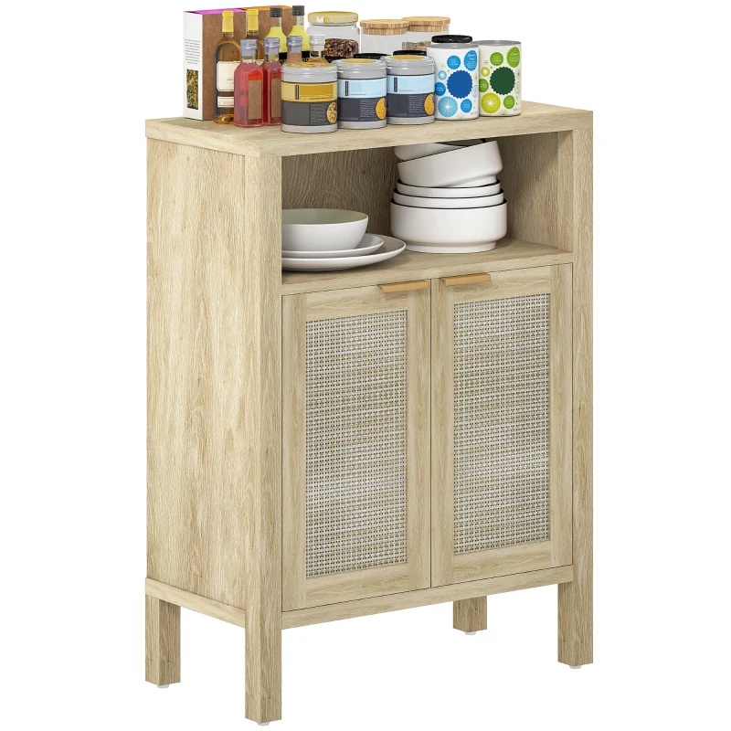 HOMCOM Sideboard Buffet Cabinet with Storage, Modern Accent Cabinet with Adjustable Shelf, Coffee Bar Cabinet, Natural
