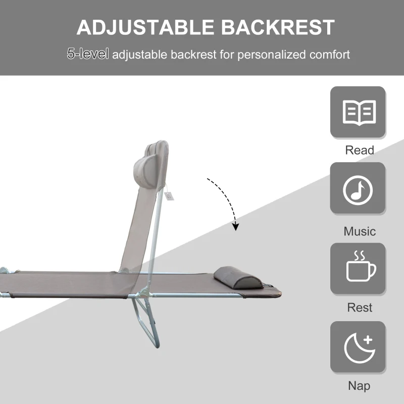 Outsunny Folding Chaise Lounge Chair, Pool Sun Tanning Chair, Outdoor Lounge Chair with 5-Position Reclining Back Brown