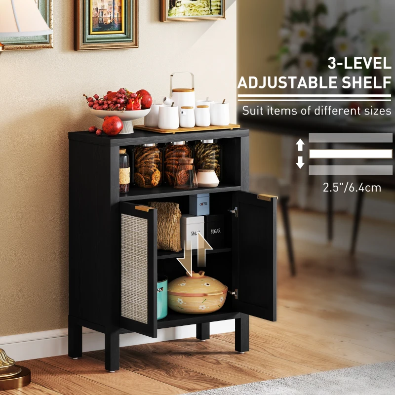 HOMCOM Sideboard Buffet Cabinet with Storage, Modern Accent Cabinet with Adjustable Shelf, Coffee Bar Cabinet, Distressed Black