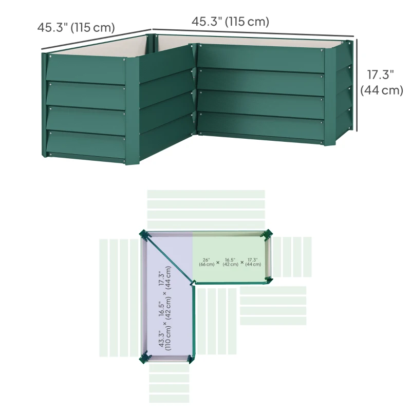 Outsunny 45" x 45" x 17" L-Shaped Galvanized Steel Raised Garden Bed for Vegetables, Flowers, Herbs, Green