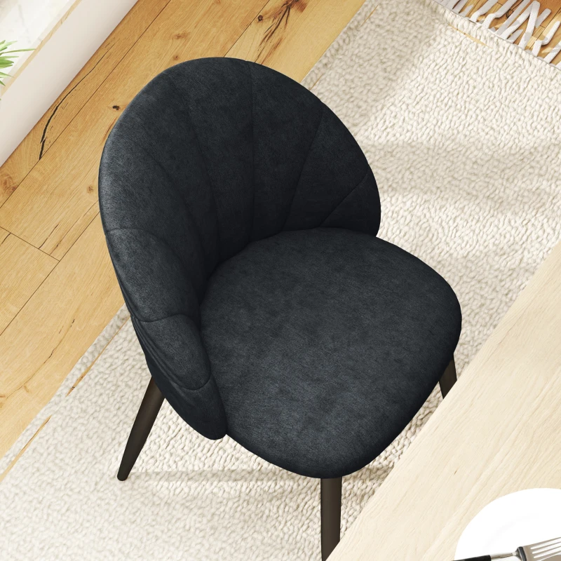 HOMCOM Modern Dining Chairs Set of 4, Upholstered Dining Room Chairs with Metal Legs, Shell Backrest, Padded Seat, Black