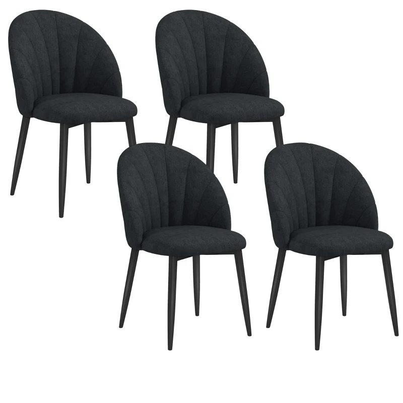 HOMCOM Modern Dining Chairs Set of 4, Upholstered Dining Room Chairs with Metal Legs, Shell Backrest, Padded Seat, Black