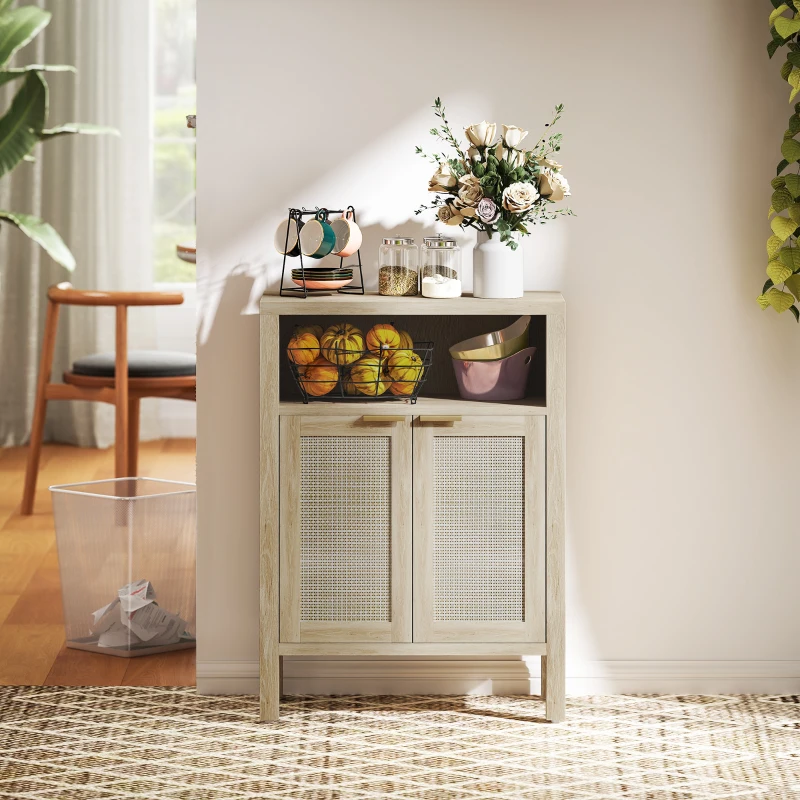 HOMCOM Sideboard Buffet Cabinet with Storage, Modern Accent Cabinet with Adjustable Shelf, Coffee Bar Cabinet, Natural