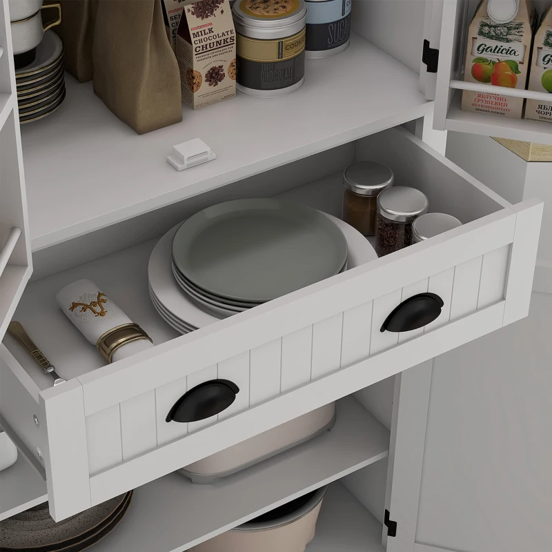 HOMCOM 71" Kitchen Pantry Cabinet with LED Lights, 6 Spice Racks, a Drawer and 4 Adjustable Shelves, White