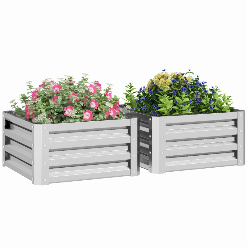 Outsunny 2' x 2' x 1' 2-Pieces Raised Garden Bed with Galvanised Steel Frame for Vegetables, Flowers, Herbs, Silver