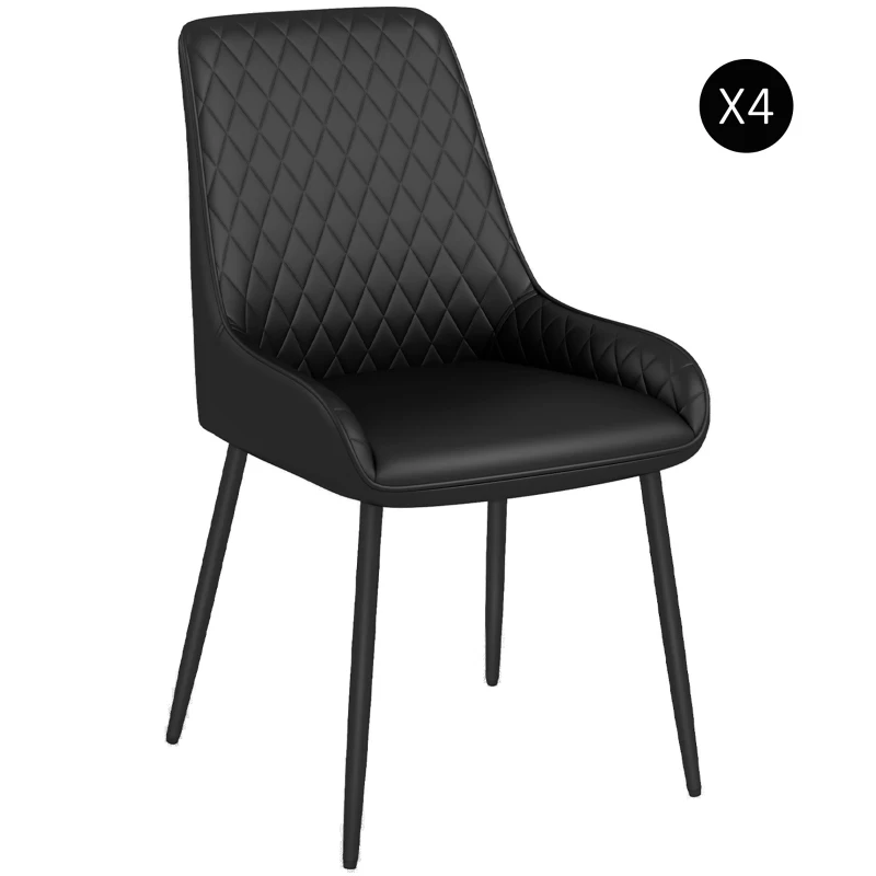 HOMCOM Modern Dining Chairs PU Leather Metal Legs Set of 4 Kitchen Chairs Living Room Quality Design Mid-Class Black