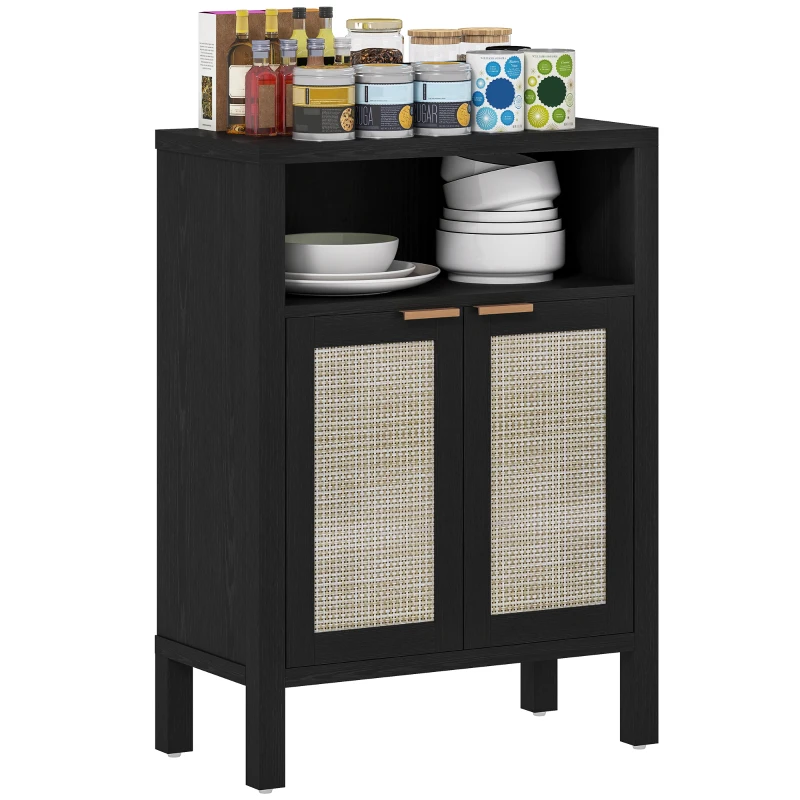 HOMCOM Sideboard Buffet Cabinet with Storage, Modern Accent Cabinet with Adjustable Shelf, Coffee Bar Cabinet, Distressed Black