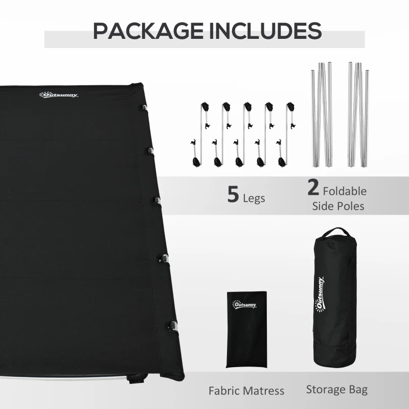 Outsunny Lightweight Camping Cot, Aluminium Portable Folding Bed w/ Strong Support 331 lbs and Carry Bag for Camping, Black