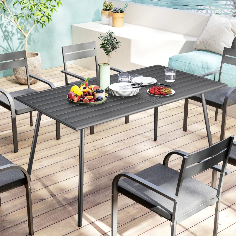 Outsunny Rectangle Patio Dining Table for 6 Person, Metal Steel Slat Outdoor Table, for Lawn, Garden, 59" x 31.5" x 29", Grey