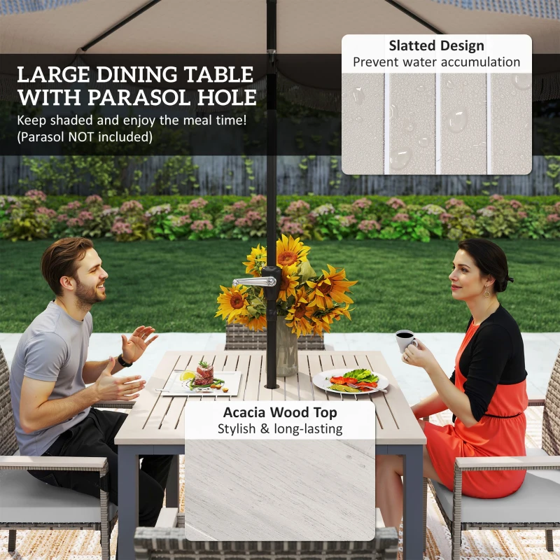 Outsunny 5 Pieces Wicker Outdoor Furniture Set, Rattan Patio Dining Set with Cushions, Umbrella Hole for Garden Backyard, Grey