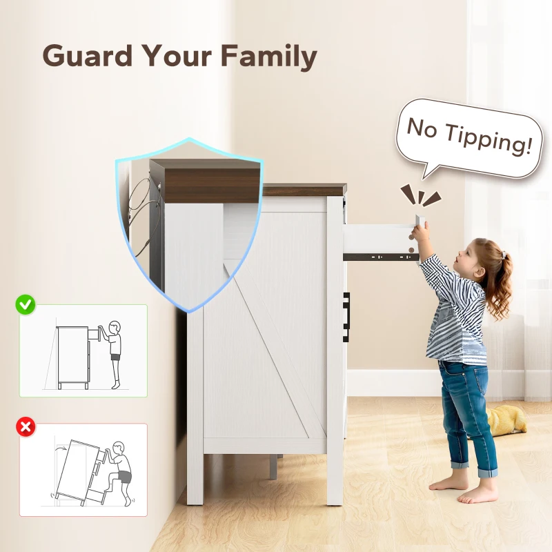 HOMCOM 59" Buffet Cabinet, Farmhouse Sideboard with Thick Top, 2 Barn Doors, 4 Drawers and 2 Adjustable Shelves, White