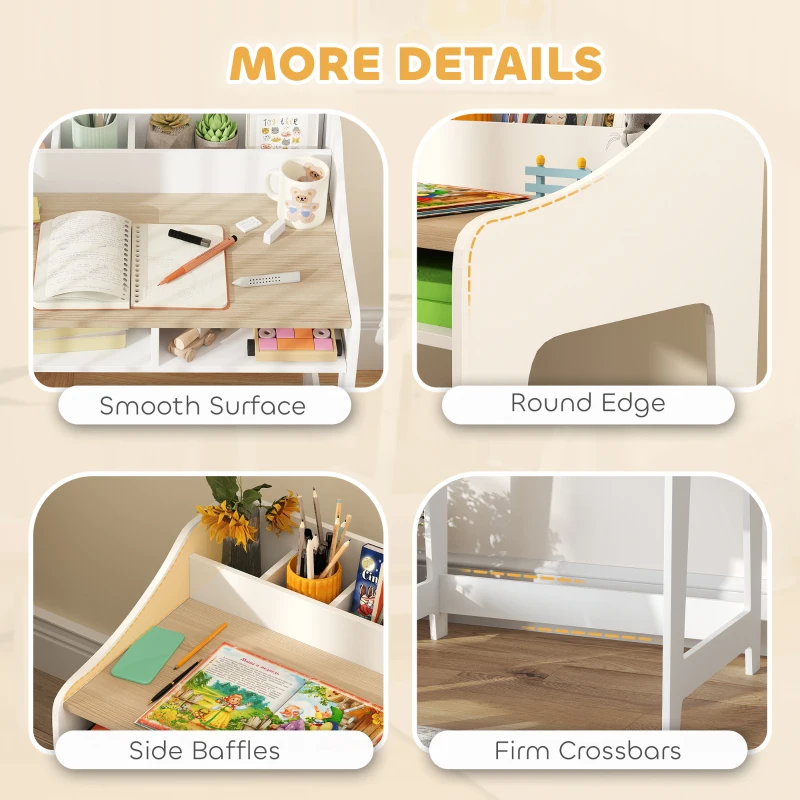 Qaba Kids Desk and Chair Set with Storage and Shelves, for Bedroom & Study Room, Gift for 3-8 Years Old, Natural Wood