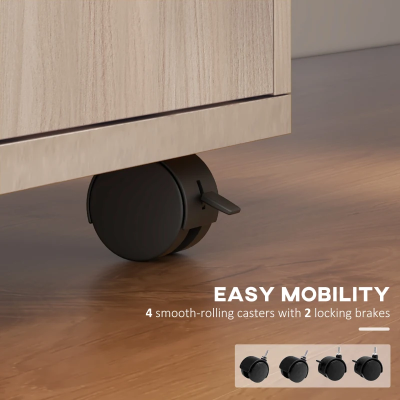 HOMCOM 24" Small Filing Cabinet with Open Compartment, Drawer and Wheels, Home Office Storage Cabinet, Oak