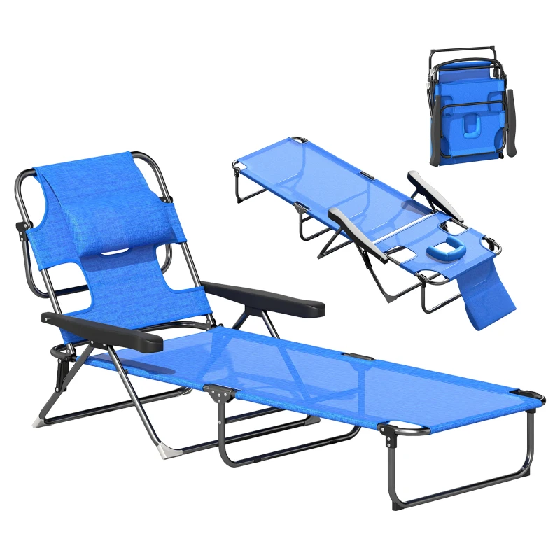 Outsunny Folding Lounge Chair w/ Reclining Back, Dark Blue