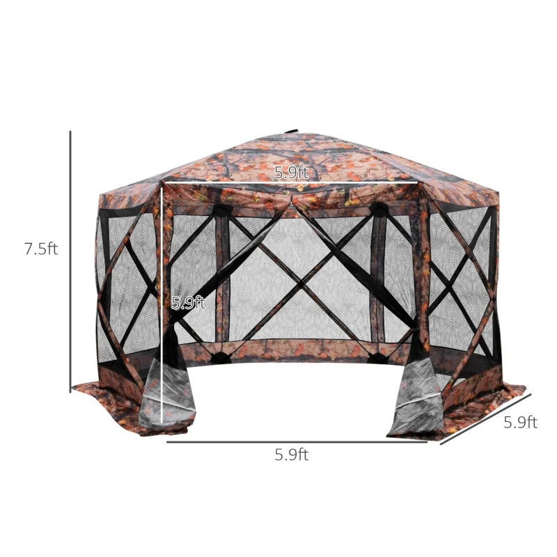 Outsunny 12' x 12' Hexagon Automatic Pop Up Screen Tents Camping Shelter Picnic Canopy with Mesh Sidewalls and Carry Bag, Colored