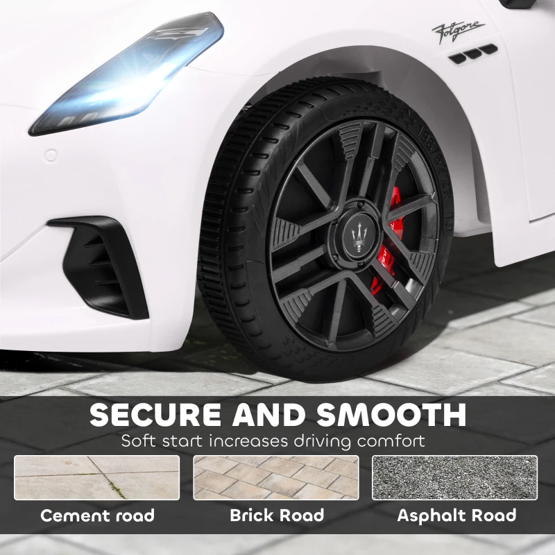 Qaba 12V Maserati Gran Turismo Licensed Kids Electric Car w/ Remote Control, Soft Start, LED Lights, Music, Horn, MP3, White