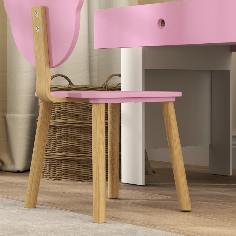 Qaba Kids Desk and Chair Set with Drawer for Drawing, Reading, Bear Theme Children Furniture for Bedroom, Daycare, Pink