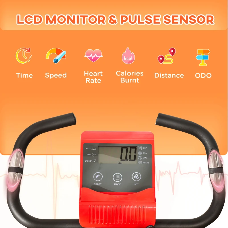 Soozier 3 in 1 Folding Exercise Bike, Foldable Stationary Bike with 8-Level Magnetic Resistance, Adjustable Seat, Red